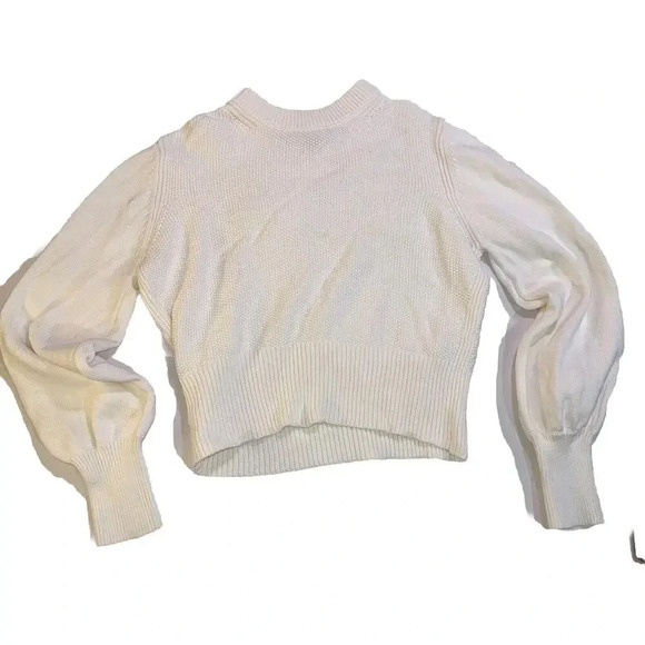 French Connection Cropped Sweater Women's Size M White Babysoft Crewneck Blouse - Picture 10 of 11
